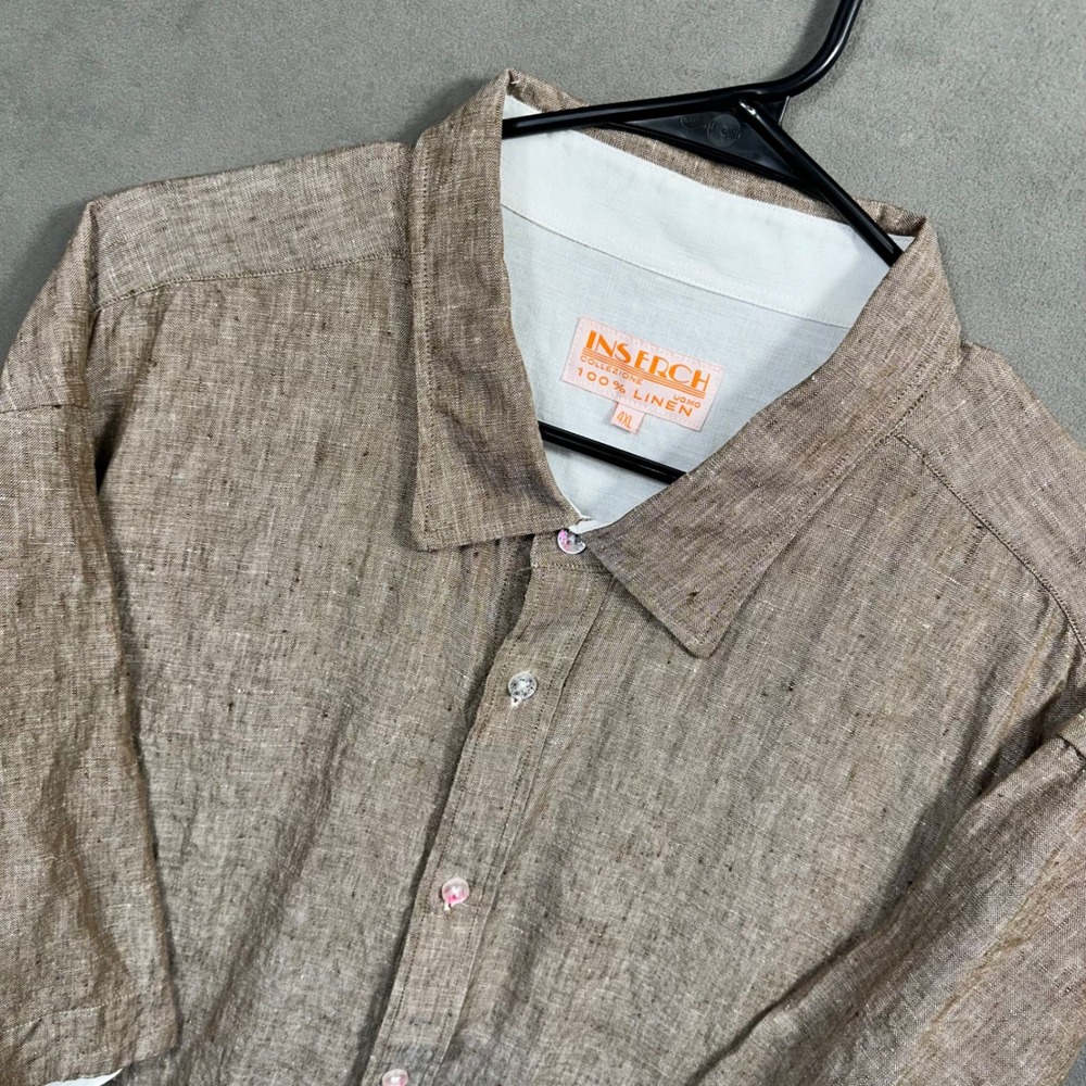 Inserch Button Down Shirt Mens 4XL Tan‎ 100% Linen Short Sleeve Excellent
